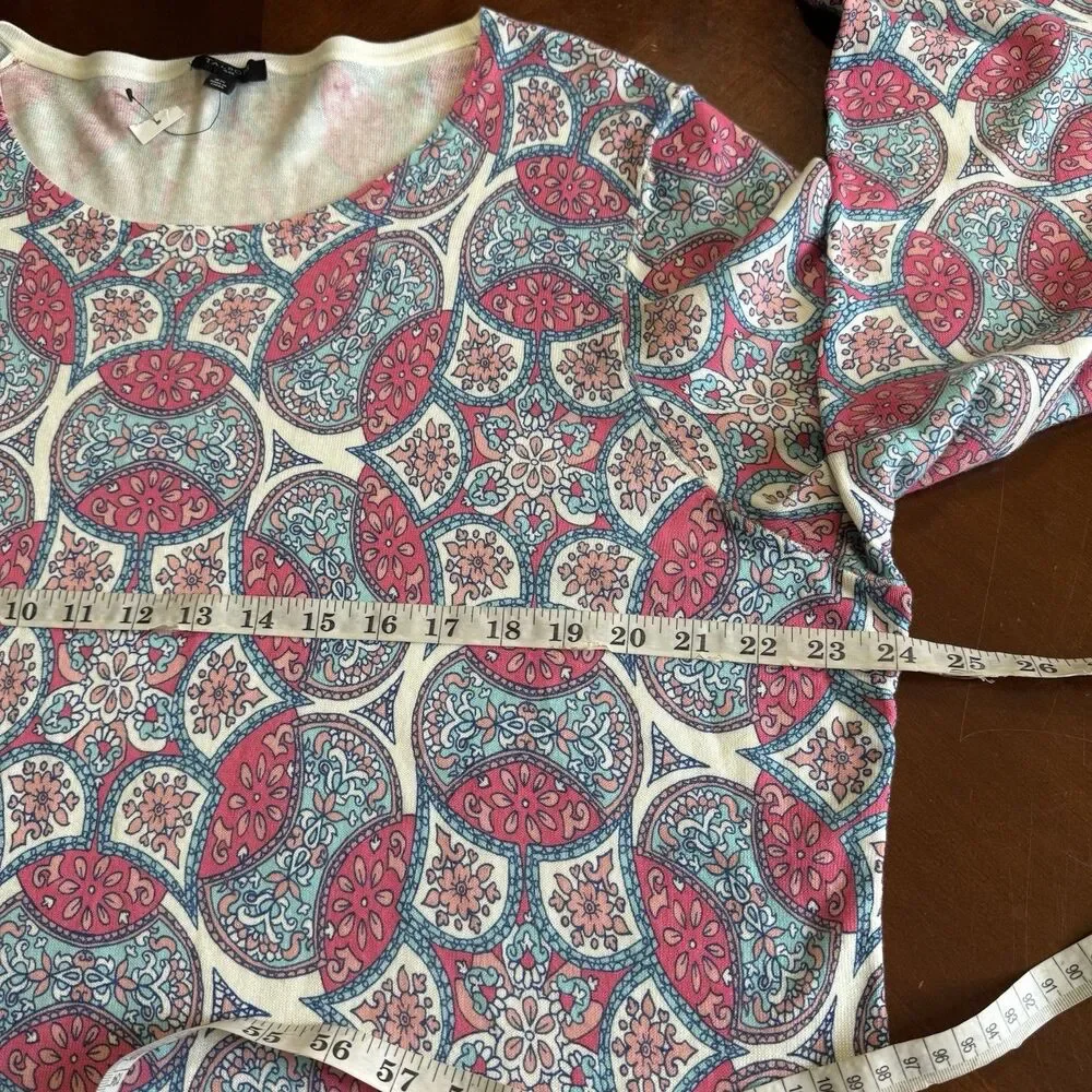 Talbots Plus 2X Women’s Mandala Print Knit Top Long Sleeve Cotton Blend